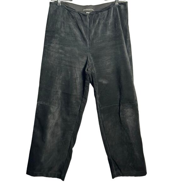 Equestrian Vintage Pig Suede Pull On Elastic Waist Pants Sz L Black Made in USA - Picture 1 of 9